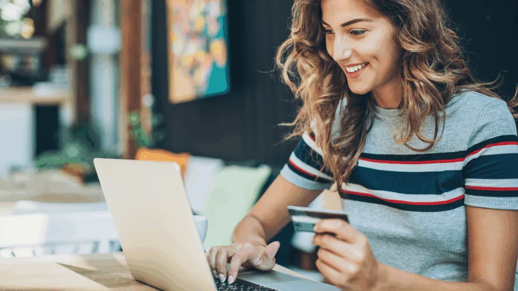 Happy customer while checking out an online purchase