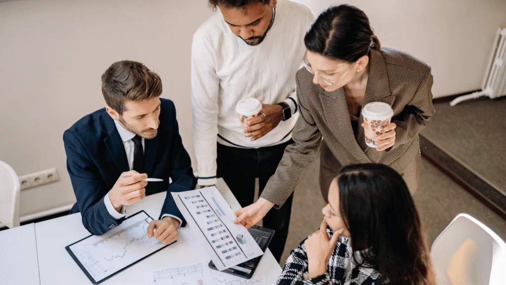 Customer service statistics being studied by customer service team