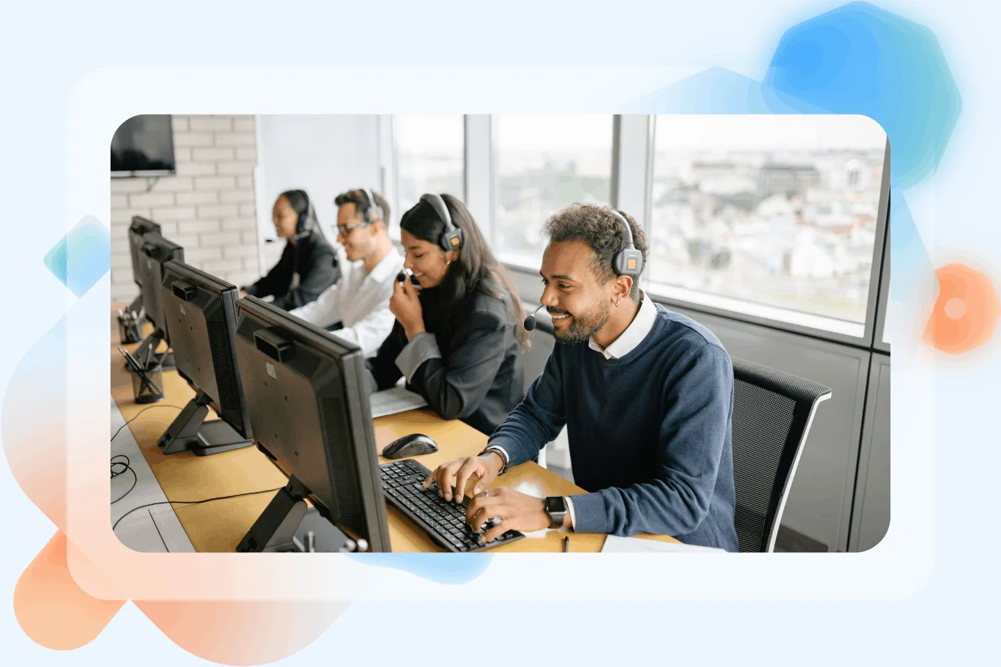 Two identical support desks side by side, representing an MSP's in-house team and its outsourced white-label support team working indistinguishably