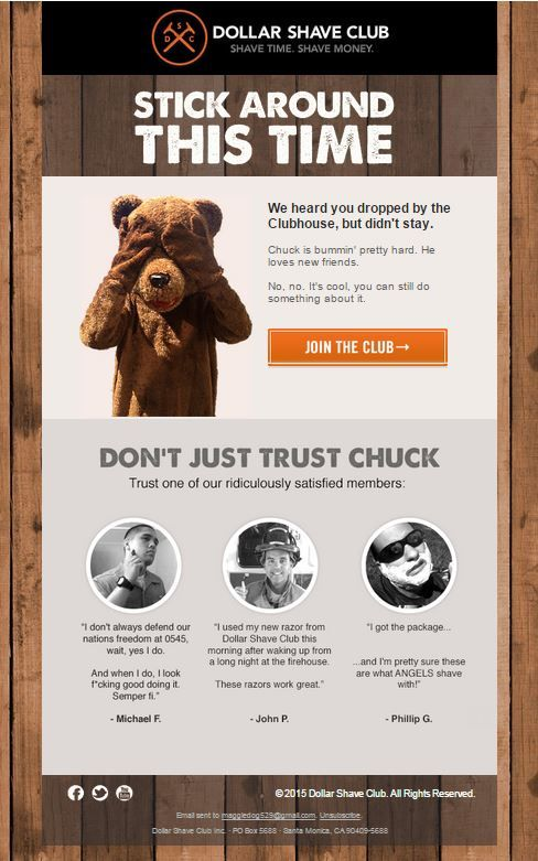 Dollar Shave Club email example that is on brand