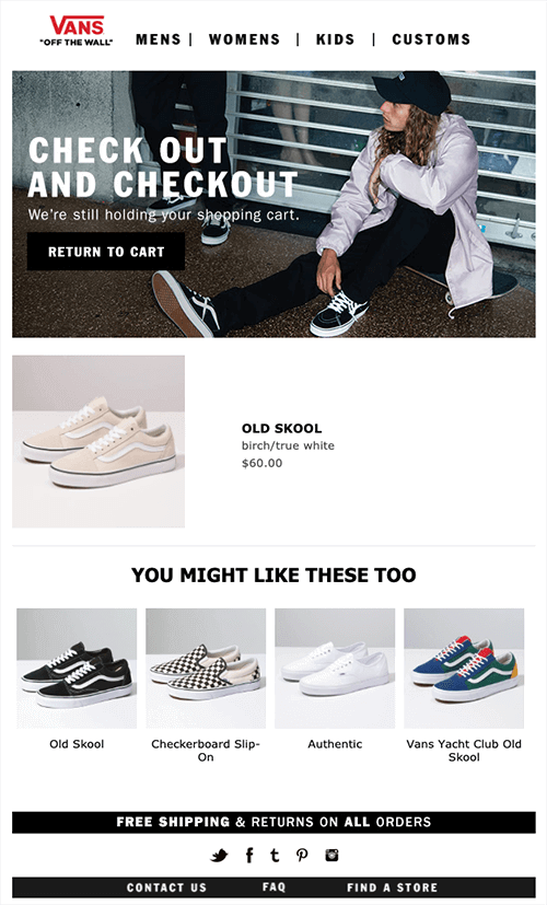 Abandoned cart emails from Vans