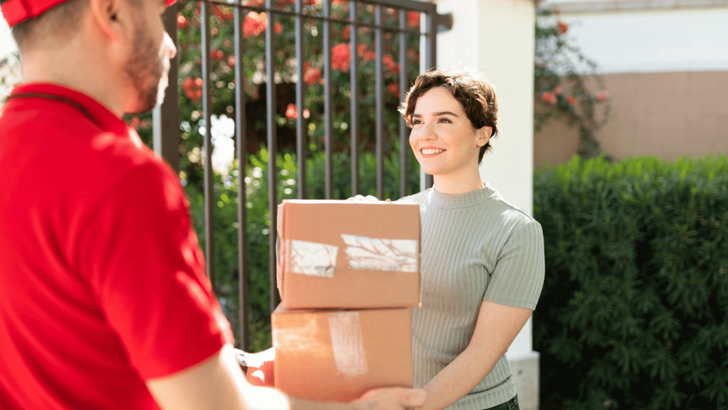 A customer receiving a package from an online store