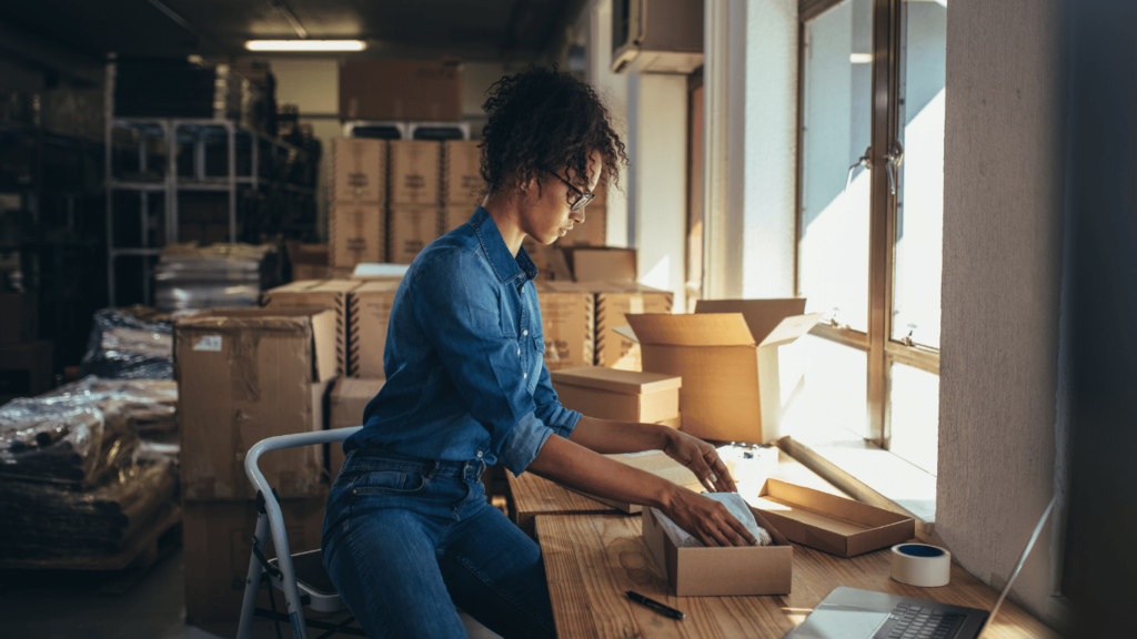 Amazon virtual assistant preparing orders for shipping