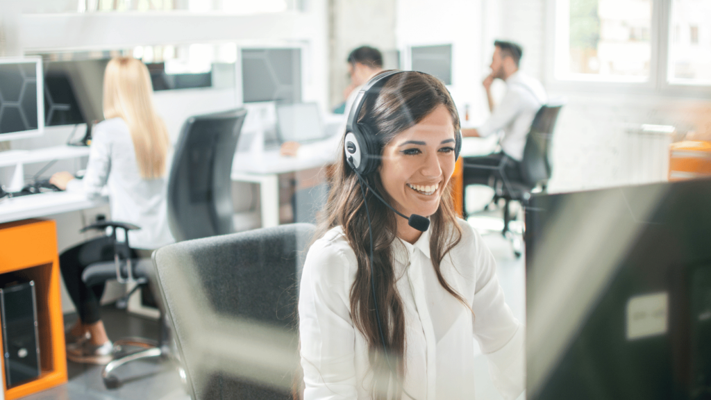 A dynamic virtual receptionist inside an actual office set up, and answering calls and processing call transfers