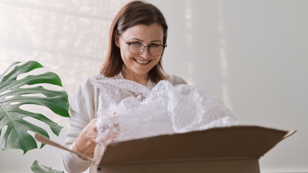 Online shoppers looking pleased with their purchase