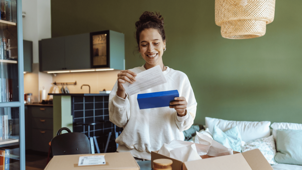 Photo of a customer receiving a "We Missed You!" card