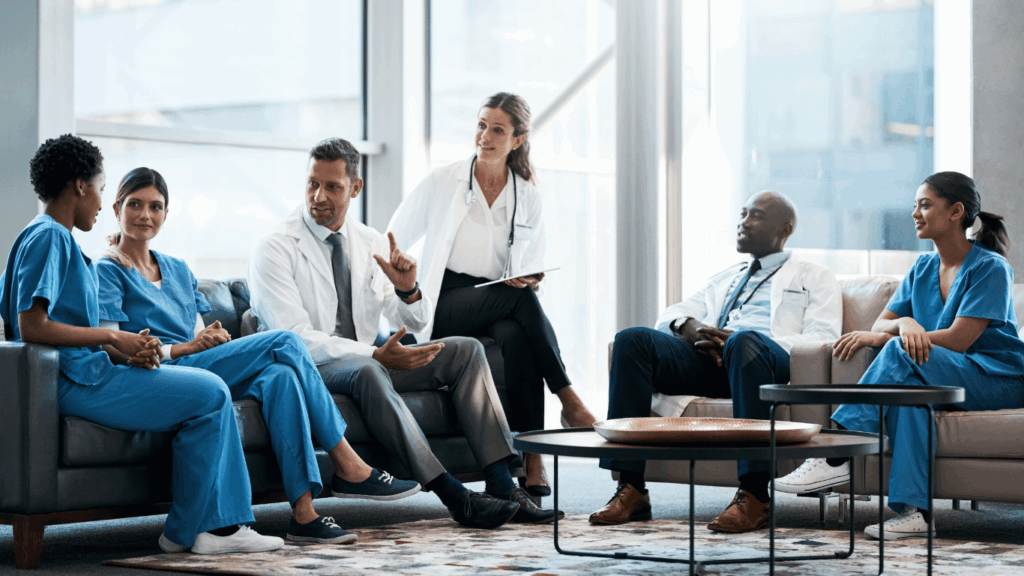 Healthcare organizations discussing about outsourcing support for patient satisfaction