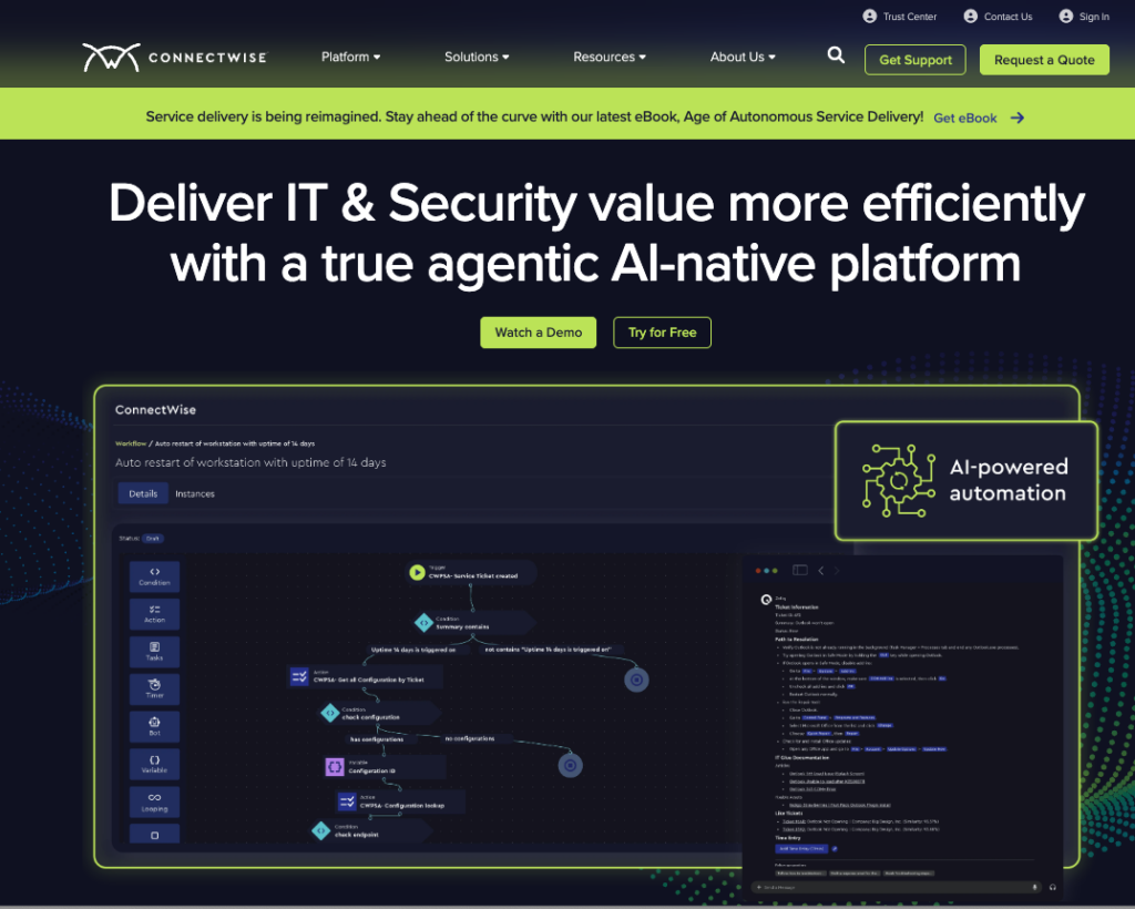 Screenshot of Connectwise Homepage